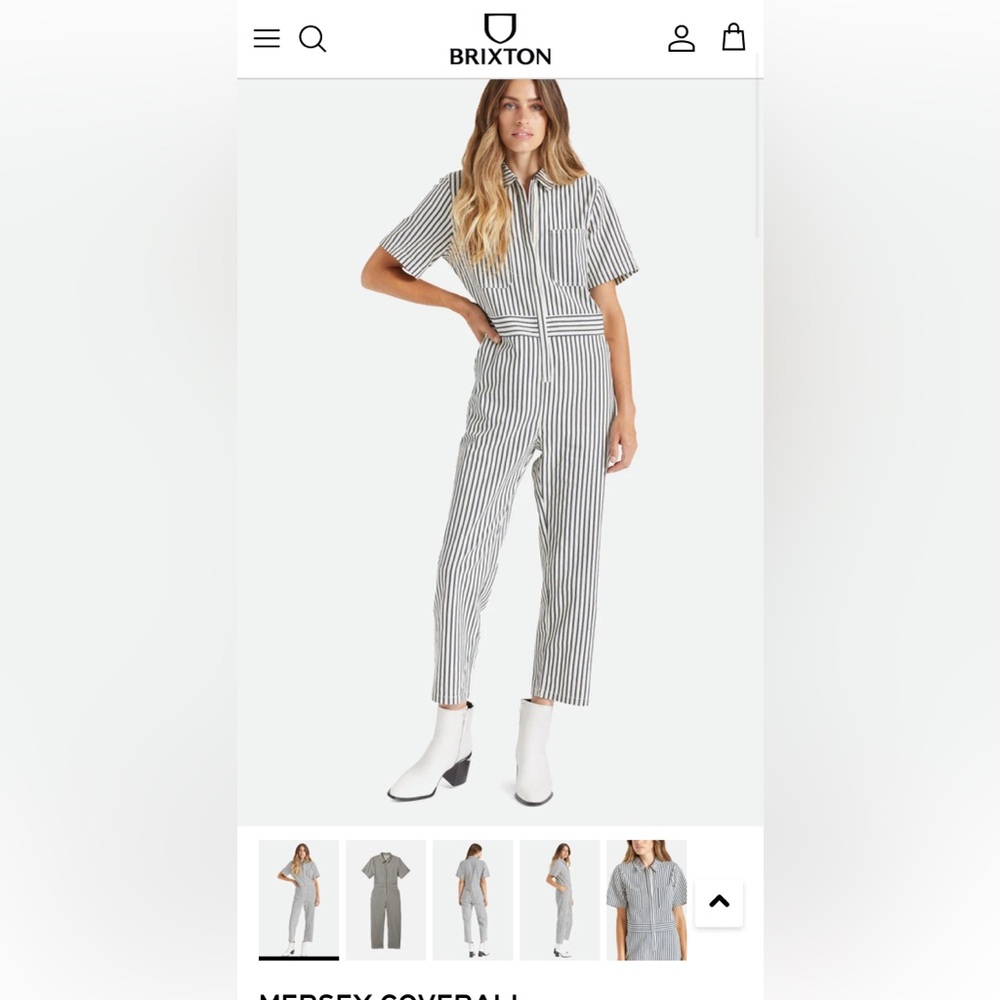 NWT Brixton Mersey coverall jumpsuit size large relaxed fit striped 100% cotton